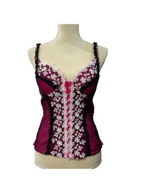 Vintage Noa Corset Bustier Women's Size Large Lace Floral Y2K Front Closure Pink